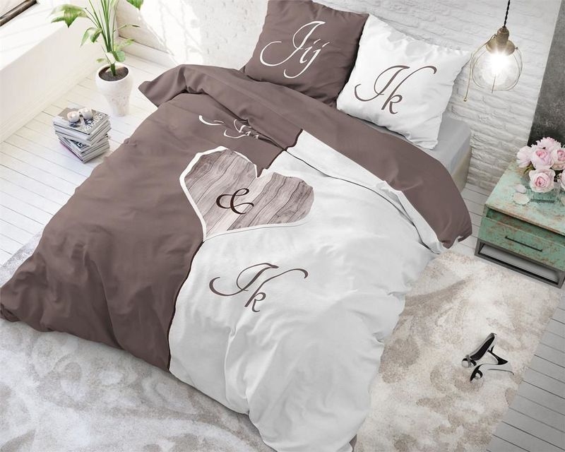 Sleeptime - Jij en Ik - Dekbedovertrek - Taupe - Eenpersoons 140x200/220 + 1 Kussensloop 60x70