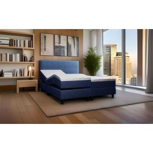 ACTIE Elektrische Boxspring 160 x 200 Teddy Blauw - Basic - Incl. Voetbord [Zonder hoofdbord]