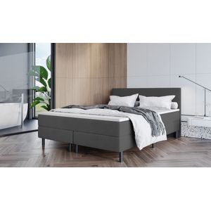 ACTIE Boxspring 160 x 200 Suede Antraciet - Basic [Verhoogde boxen + groot matras + zonder hoofdbord]