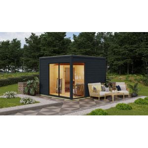 Houten saunahuisje Terning 1 set B Karibu Antraciet 308x308x242cm met voorruimte