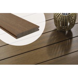 Vlonderplank Massief Composiet Fiberdeck Premium Teak Bruin 2.3x13.8x400cm voor clips