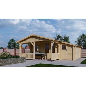 Blokhut 4x4+2Z Interflex 595x645x265cm met Veranda 200 cm + Zijaanbouw 150 cm Wanddikte 50 mm
