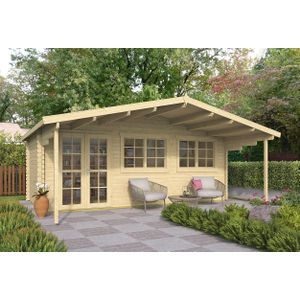 Blokhut Normandie 595x300x263cm + Luifel 200 cm Wanddikte 44 mm