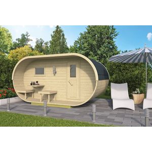 Saunahuisje vurenhout 240x400x216cm oval sauna Tuindeco