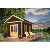 Blokhut Zadeldak Hamar L type 4 Douglas Geschaafd 478x395x348cm - Zwarte Wanden