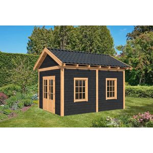 Blokhut Zadeldak Hamar L type 4 Douglas Geschaafd 478x395x348cm - Zwarte Wanden