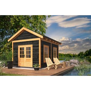 Blokhut Zadeldak Hamar L type 4 Douglas Geschaafd 478x395x348cm - Zwarte Wanden