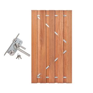 Tuindeur Hardhout in stalen frame met RVS inbouwcilinderslot 100x195cm en ophangogen