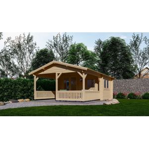 Blokhut 4x3+3 Interflex 440x645x265cm met Veranda 300 cm Wanddikte 50 mm