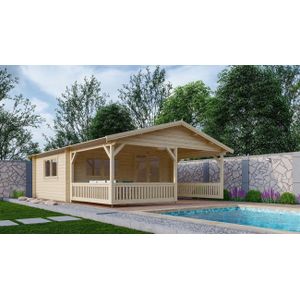Blokhut 5x4+3 Interflex 540x745x280cm met Veranda 300 cm Wanddikte 50 mm