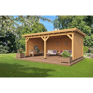 Overkapping Plat Dak Odense XXL Type 4 Red Class Wood 650 x 450 x 266,3 cm - Blanke wanden