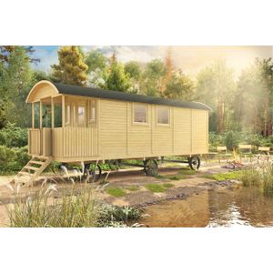 Houten Pipowagen Kathleen 600+120x240x325cm Pipowagen met veranda Wanddikte 19 mm