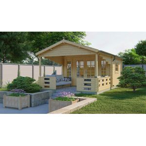 Blokhut Sanstrov met veranda 380 x 320 + 270x270cm Wanddikte 44 mm