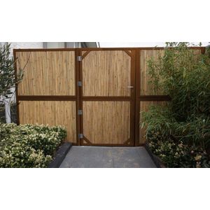 Bamboe Schuttingdeur Cortenstaal Frame 90x180cm met Cilinderslot