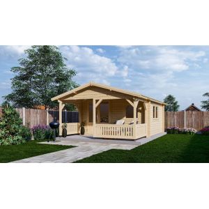 Blokhut 4x4+2 Interflex 440x645x265cm met Veranda 200 cm Wanddikte 50 mm