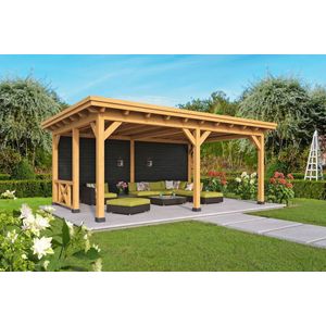 Overkapping Plat Dak Odense XXL Type 2 Red Class Wood 650 x 450 x 266,3 cm - Zwarte wanden