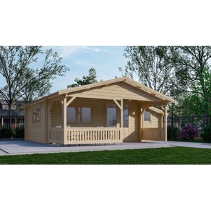 Blokhut 5x4+2 Z Interflex 695x645x280cm met Veranda 200 cm + Zijaanbouw 150 cm Wanddikte 50 mm
