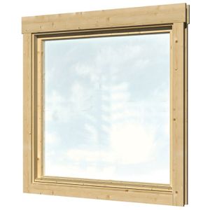 Uitzetraam voor blokhut 49x49cm voor wanddikte 28 t/m 45 mm enkel glas