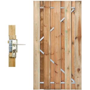 Schuttingdeur geïmpregneerd in stalen frame 130x195cm met RVS inbouwcilinderslot en ophangogen