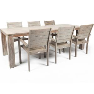 Belito® Teakhouten Dining Tuinset 240cm 7-delig Stapelbaar - Old Grey