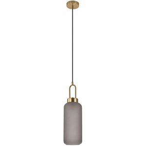 Luton Pendant - Pendant in cylinder shaped mat smokey glass and brass socket, 150 cm fabric cord 150 cm fabric cord Bulb: E27/40W