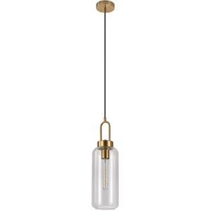 Luton Pendant - Pendant in cylinder shaped clear glass and brass socket, 150 cm fabric cord 150 cm fabric cord Bulb: E27/40W