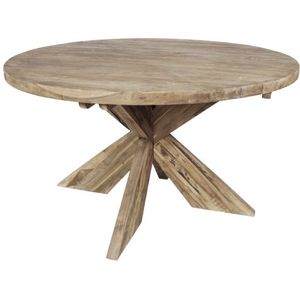 Ronde eettafel met kruispoot - ø130 cm - blank - teak