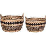 Teba Baskets - Baskets in seagrass, black/nature, round, with handles, set of 2