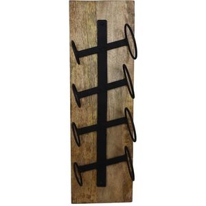 Hangend Wijnrek 4 Flessen - 20x14x65 - Naturel/Zwart - Mangohout/Metaal