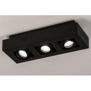 Zwarte, moderne plafondlamp voorzien van drie spots geschikt voor vervangbaar led.