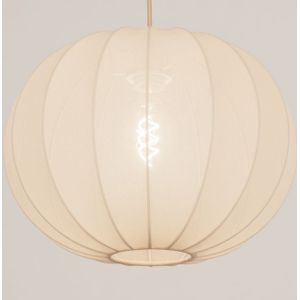 Luxe lampion hanglamp van beige stof in japandi stijl