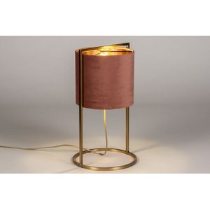 Sfeervolle tafellamp voorzien van een velvet kap in roze / goud, geschikt voor vervangbaar led.