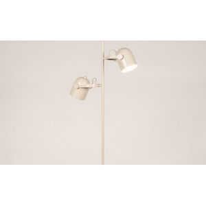 Beige vloerlamp van metaal met twee draaibare spots in retro design