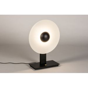 Design tafellamp met verrassend sfeervol, dimbaar led licht, uitgevoerd in mat zwart en witte kleur.