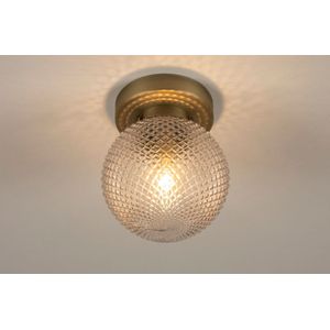 Plafondlamp met bol van glas in vintage stijl met messing