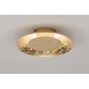 Sfeervolle plafondlamp in gouden kleur voorzien van led verlichting.
