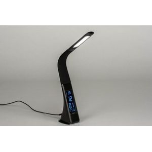 Zwarte bedlamp met klok, wekker en dimbaar led licht