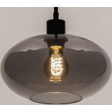 Retro hanglamp met rookglas en zwart strijkijzersnoer