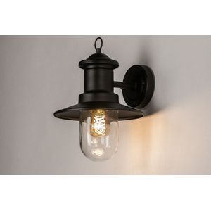 Zwarte buitenlamp, wandlamp als lantaarn uitgevoerd in klassieke stijl, geschikt voor led.