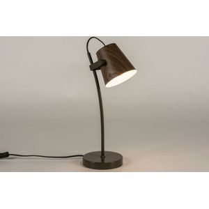 Tafellamp in koffiekleur bruin met metalen kap met hout look