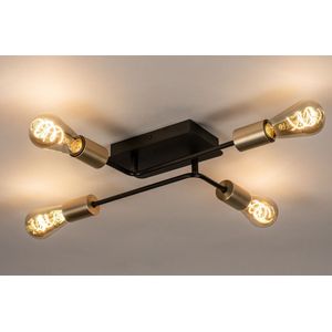 Minimalistische plafondlamp / fittinglamp met details in messing, voorzien van vier lichtpunten