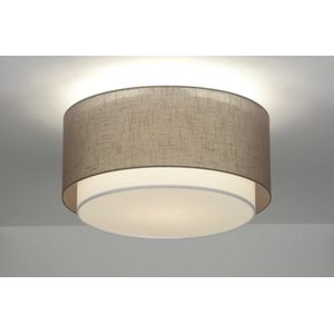 Moderne plafondlamp voorzien van een dubbele kap in de kleuren taupe / wit.