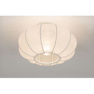 Lampion plafondlamp rond van stof in het wit E27
