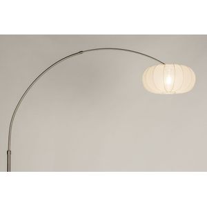 Staande booglamp met ronde beige lampion kap