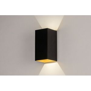 Up-down wandlamp in zwart met goud voor binnen, buiten en badkamer IP54