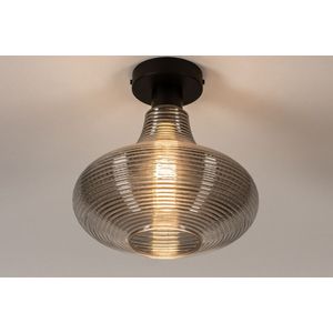Retro plafondlamp met rookglas met fijne ribbels