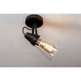 Zwarte plafondlamp/wandlamp met helder glas en messing, geschikt voor led verlichting.