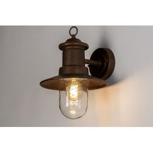 Nostalgische wandlamp / buitenlamp / visserslamp uitgevoerd in een roestbruine kleur, geschikt voor vervangbare led verlichting.