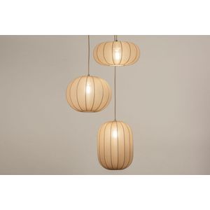 Japandi hanglamp met drie lampion lampen in taupe