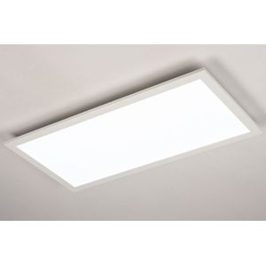 Strakke, platte, led plafondlamp in grote afmeting, voorzien van een zeer hoge lichtopbrengst, instelbare lichtkleur & lichtsterkte.